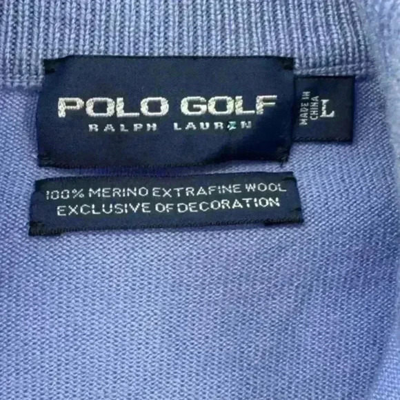Polo Golf Ralph Lauren Men's 1/4 Zip Preppy Blue Merino Wool Sweater Size Large - Picture 4 of 5